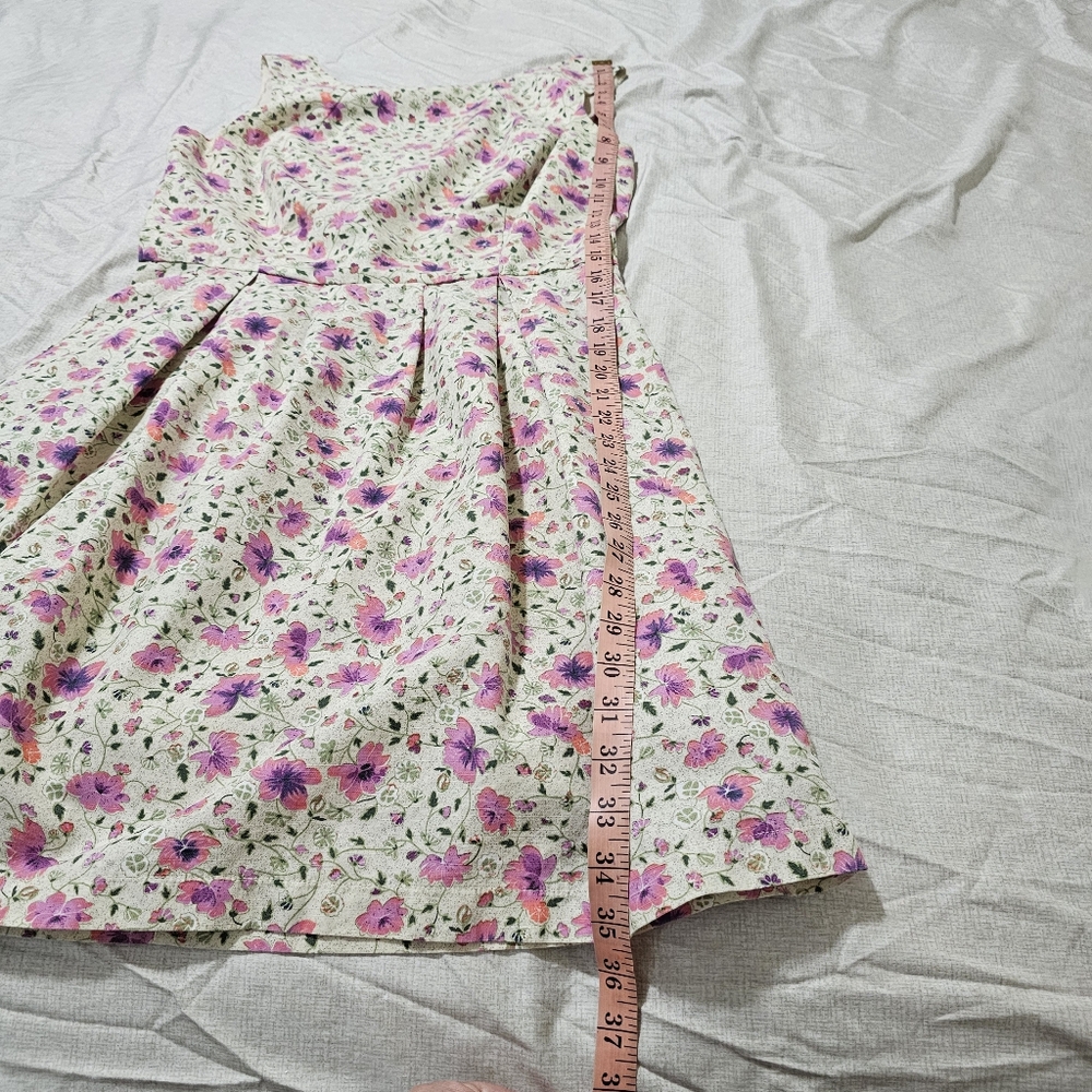 Pink Martini V Back Floral Fit and Flare Above Knee Dress Cotton Womens Medium - Picture 9 of 14